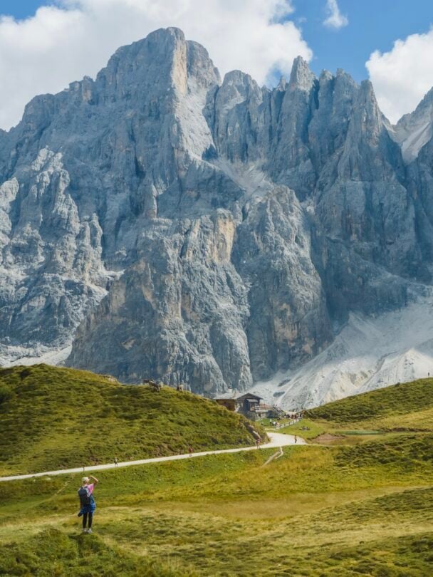 Hiker near Passo Rolle, Alta Via