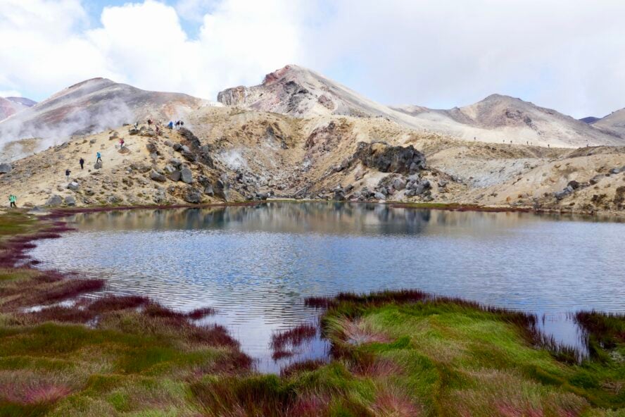 View of Mount Tongariro with a lake in the foreground