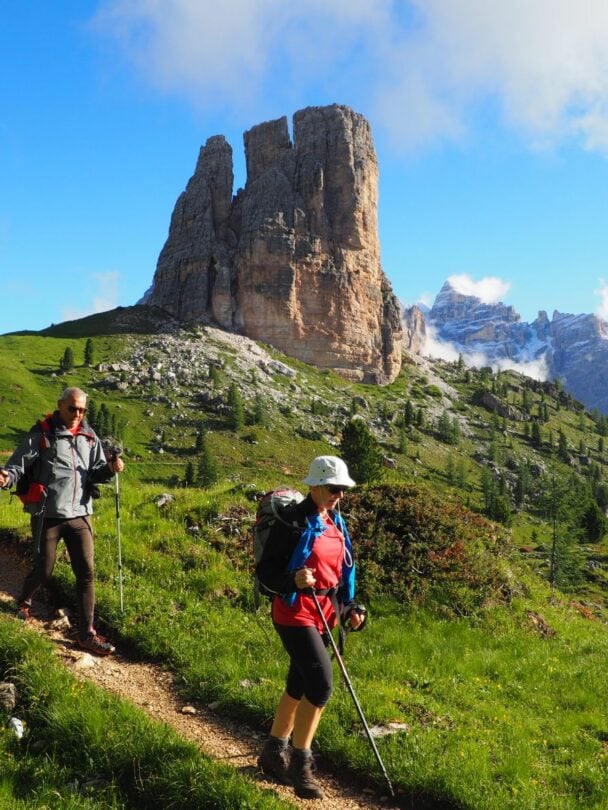 Hiker near Torre Grande in the Dolomites.